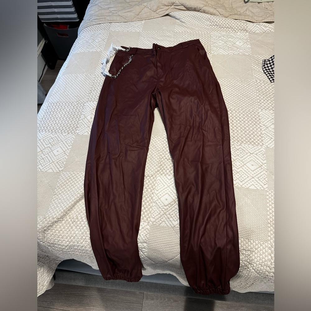 Pleather Joggers with Chain